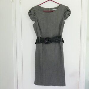 steel gray knee length women's business casual shift dress size 8 with belt